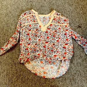 orange V-neck blouse